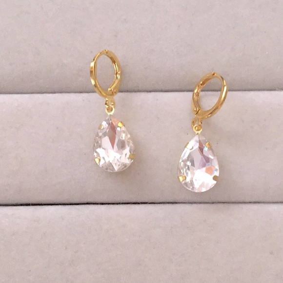 Jewelry - Crystal + Gold Pear Drop Earrings